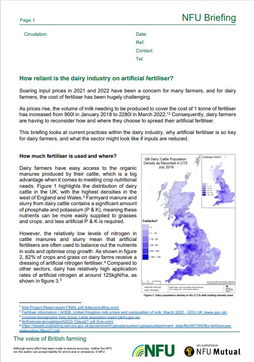 How reliant is the dairy industry on artificial fertiliser?