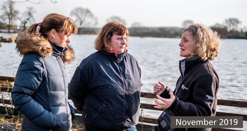 Josie Robinson with Minette Batters and Emma Howard Boyd of the Environment Agency during flooding of Fishlake, South Yorkshire in 2019_77148