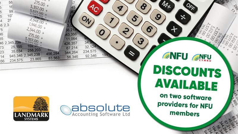 A promotional graphic showing discounts on accounting software for NFU members