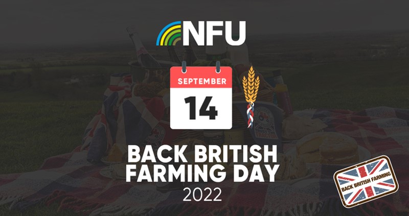 An NFU-branded event graphic promoting Back British Farming Day 14 September 2022