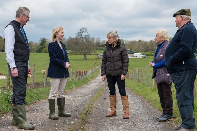 Minette Batters and Liz Truss on NFU members Michael and Margaret Atkins farm_78243