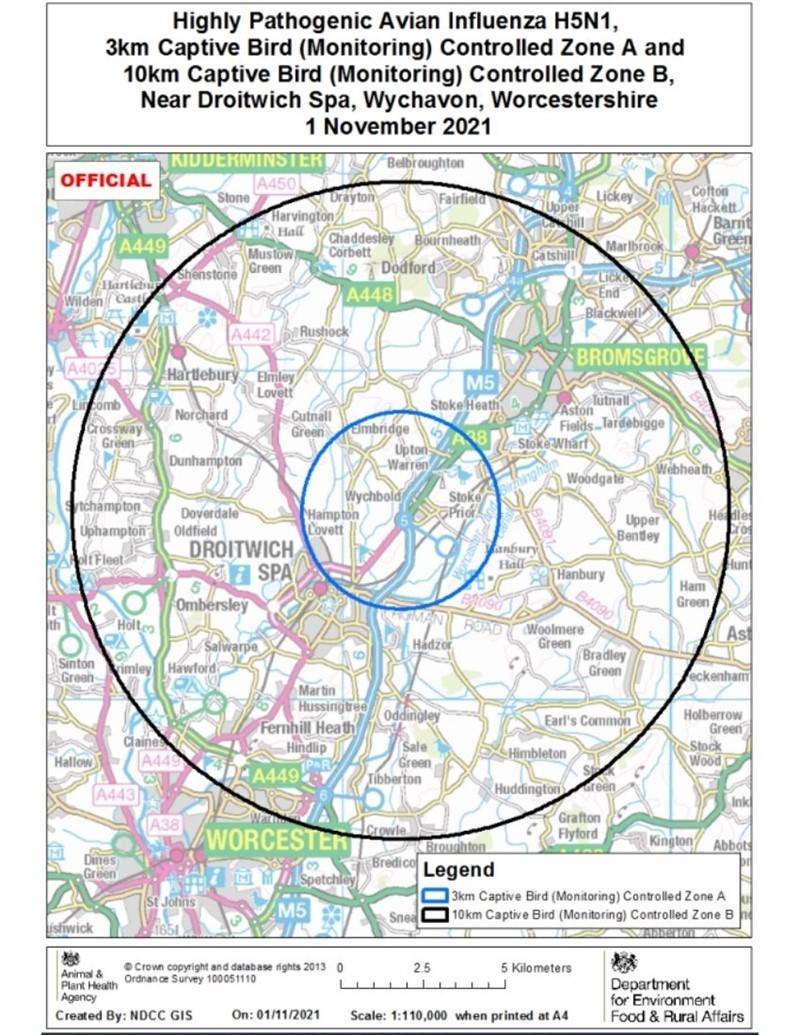 AI captive bird monitoring controlled zones map - Droitwich Spa 01-11-21_81241