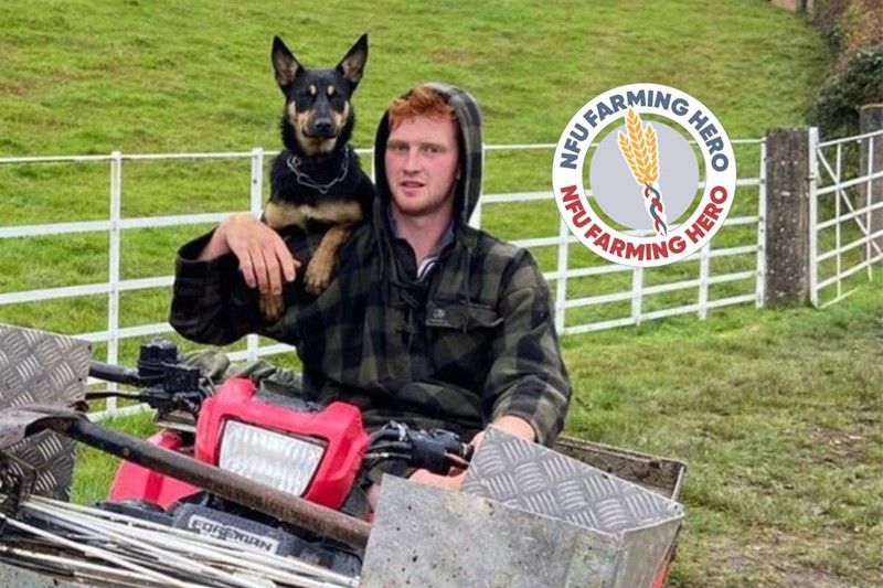 Morgan Tudor on an ATV with his dog