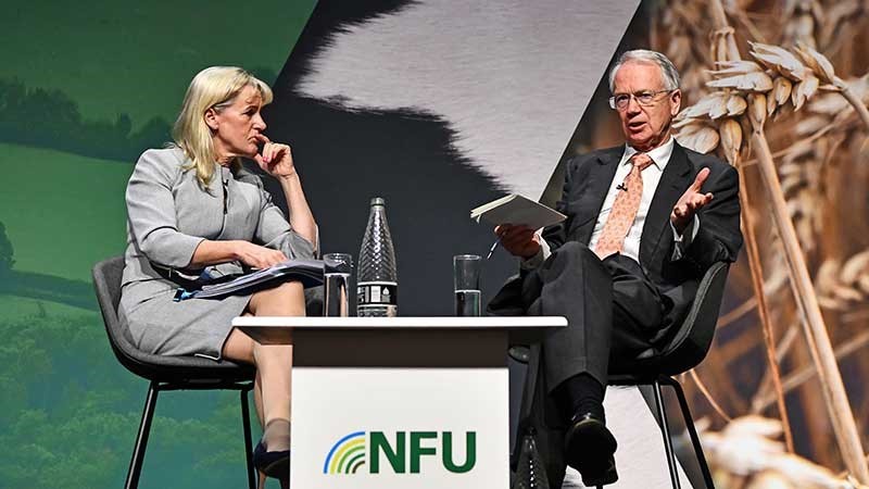 Minette Batters and Alan Lovell speaking on stage at the NFU Conference
