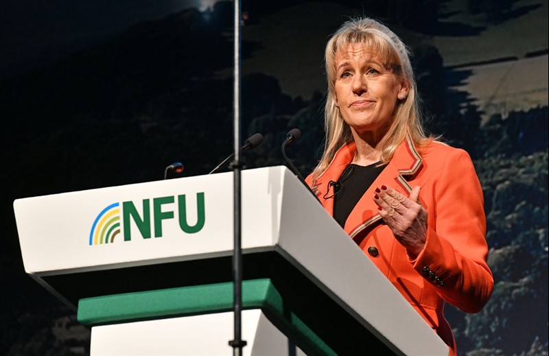 NFU President Minette Batters speaking at an NFU branded lecturn