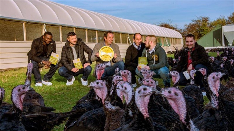Robert Caldecott, turkeys and the team on farm at Wythall
