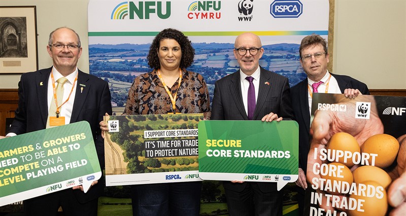 NFU President Tom Bradshaw, Director of Policy Solutions at WWF Angela Francis, Matt Western MP (Lab, Warwick and Leamington), Head of Public Affairs at the RSPCA David Bowles