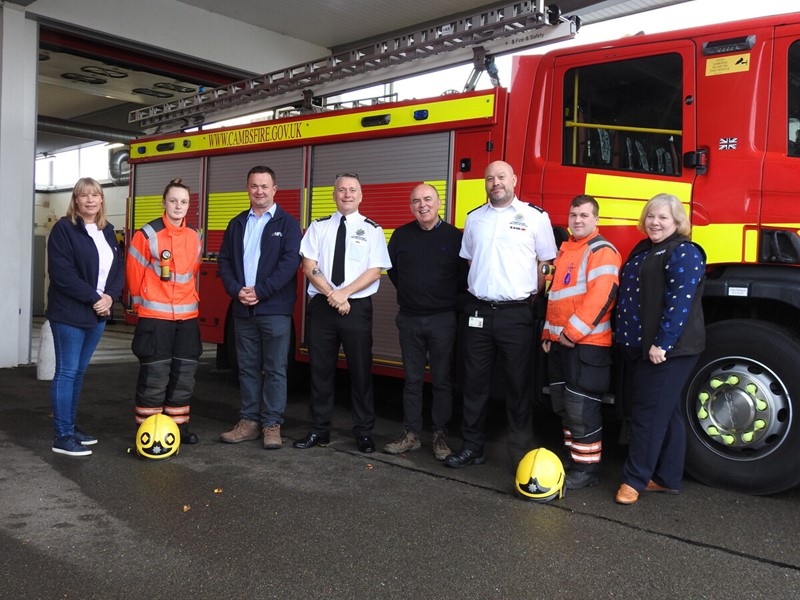 NFU staff and members with firefighters at March Fire Station