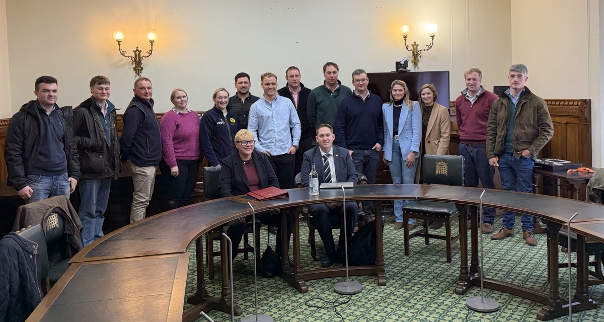 Durham farmers and Group Secretaries stood around a circular table with Farming Minister Angela Eagle and Sam Rushworth MP