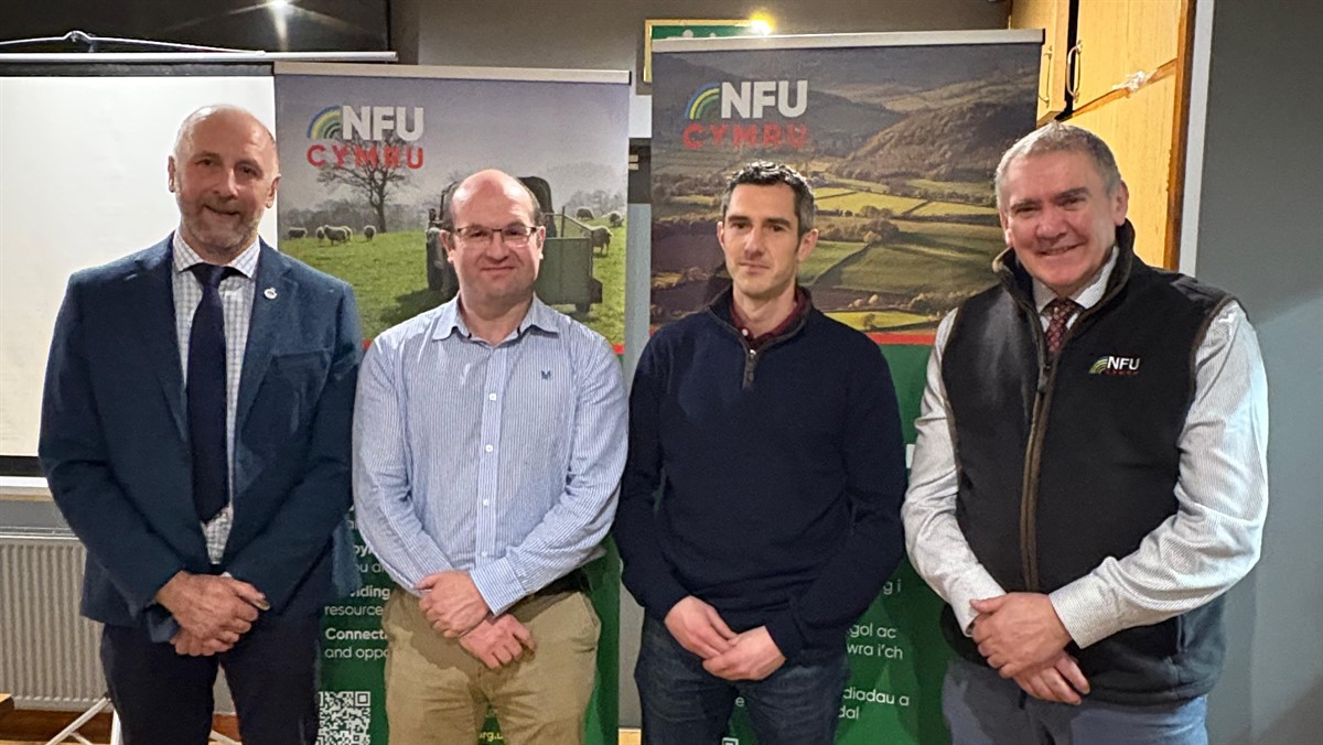 Pictured is Dafydd Parry-Jones, Sion Williams, Marc Jones and outgoing NFU Cymru President Aled Jones 