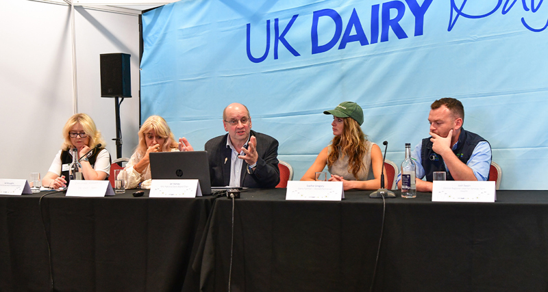 People sitting at a table on a panel at UK Dairy Day