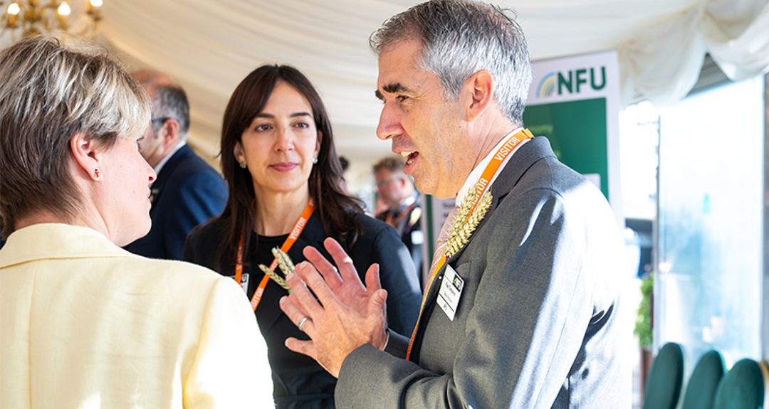 NFU Deputy President Paul Tompkins, NFU Director of Policy Fayza Benlamkadem and Minister for Water Emma Hardy