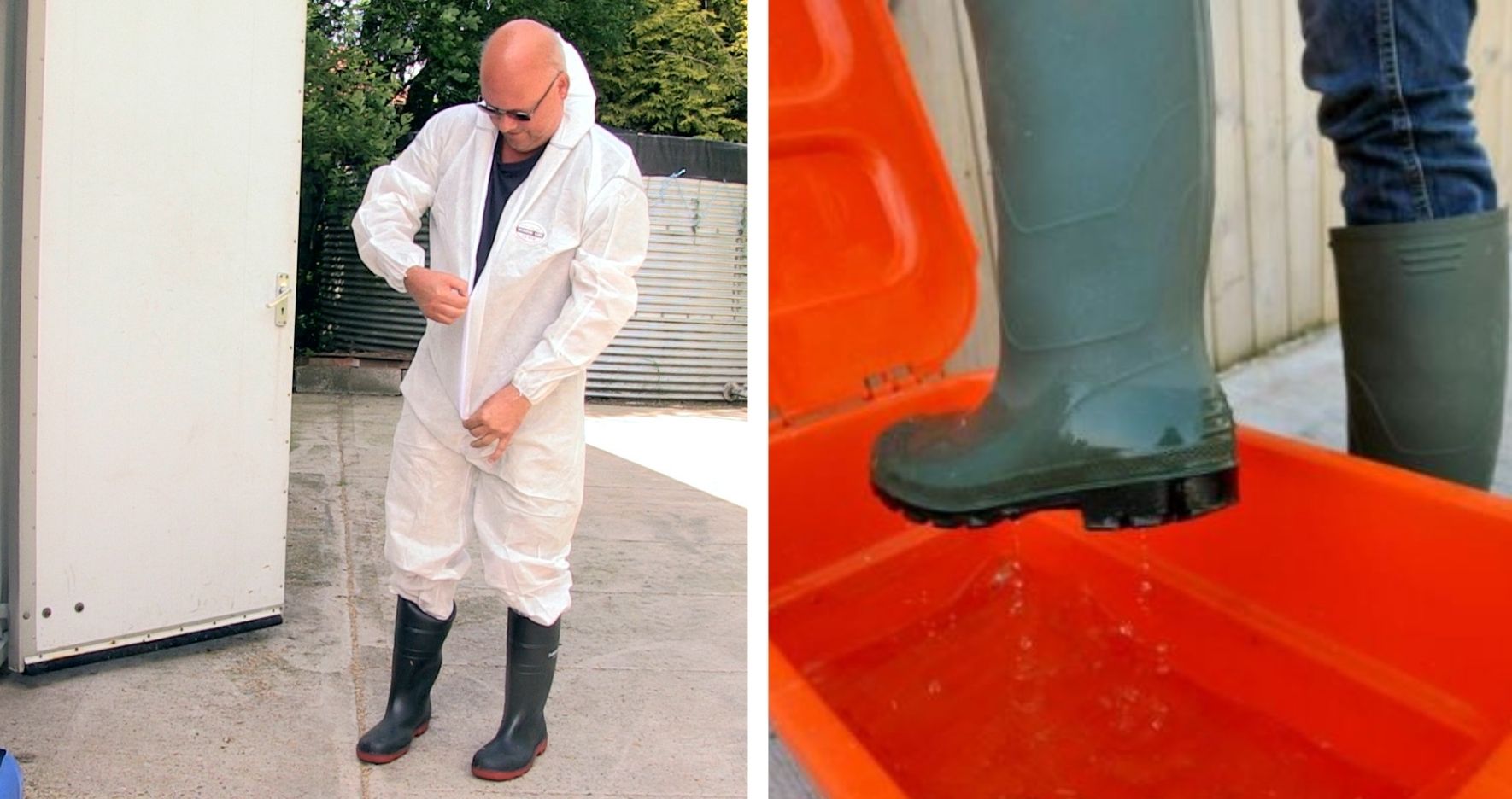 A picture demonstrating clothing to wear for enhanced biosecurity