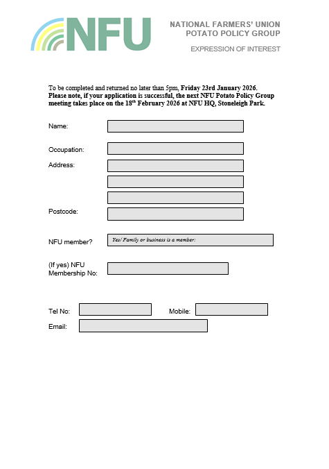 NFU Potato Policy Group expression of interest form