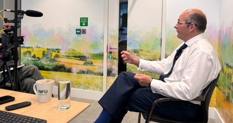 NFU President Tom Bradshaw during a media interview
