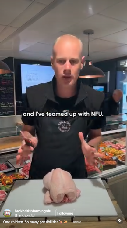 Butcher presenting NFU Instagram post