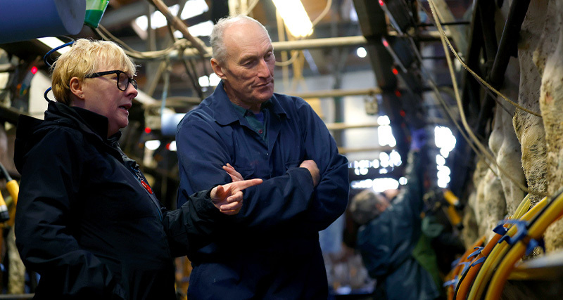 Angela Eagle with Michael looking at cows