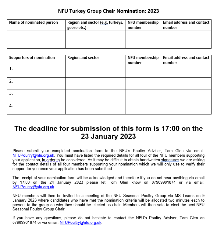 NFU Turkey Group chair nomination form