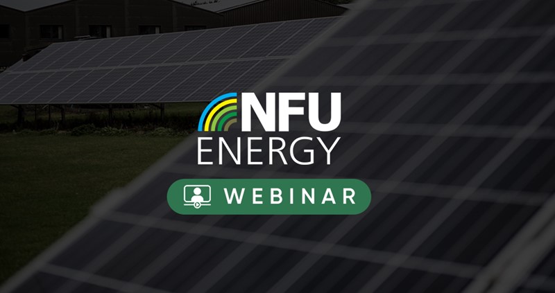 NFU Energy logo with a picture of solar panels behind it