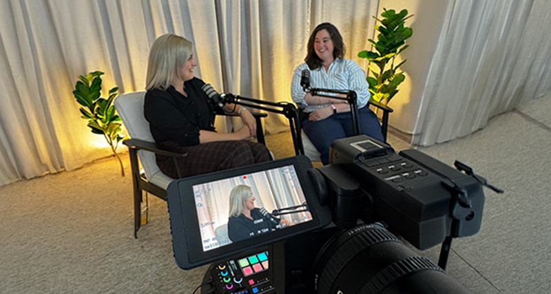 NFU Shed Talks hosts Naomi Williams-Roberts and Jacks Weaver talking for S2 Ep1 of Shed Talks, Back British Farming special