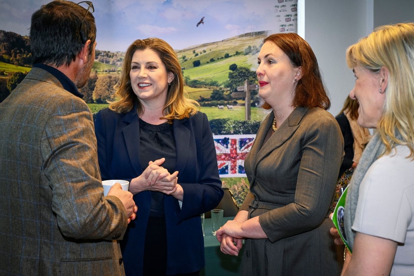 Victoria Prentis, Penny Mourdant, Minette Batters talking to Phil Hadley, AHDB's International Market Development Director.