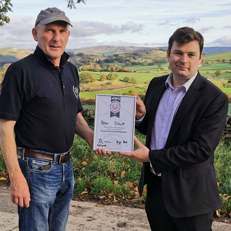 NFU Community Farming Heroes nominee Peter Slack with MP Robert Largan