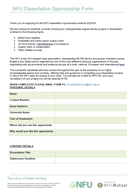 NFU Dissertation Sponsorship Form