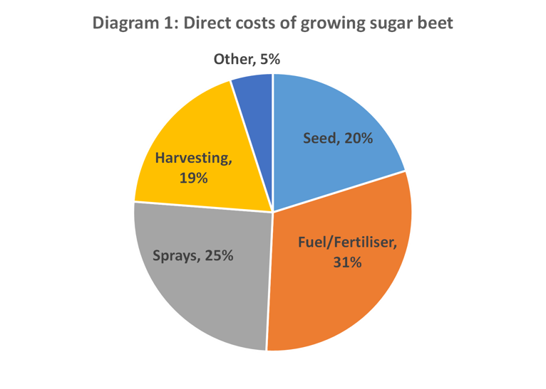 Diagram 1 shows direct costs of growing sugar beet