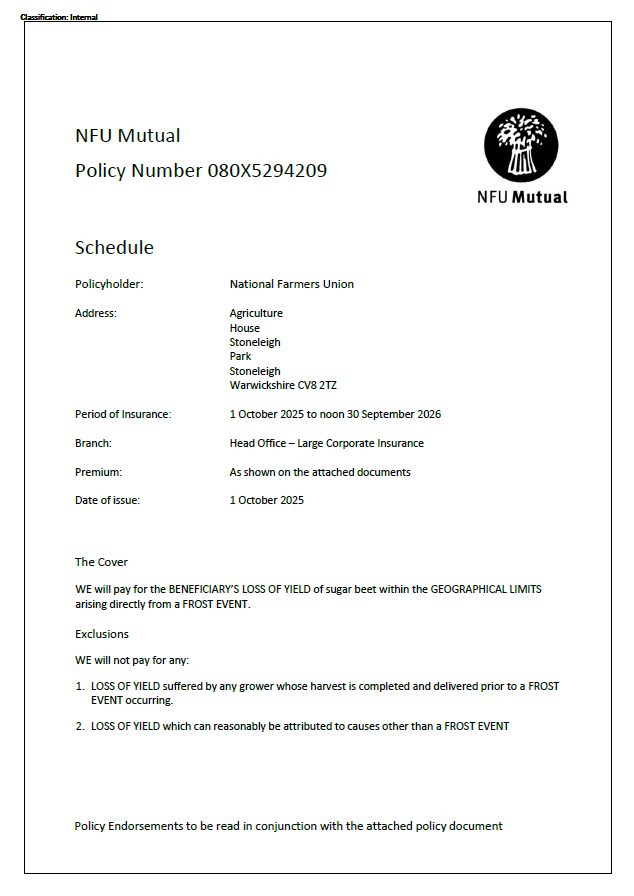 NFU Mutual 2025 freeze insurance contract