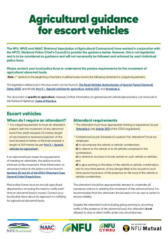 Agricultural guidance for escort vehicles