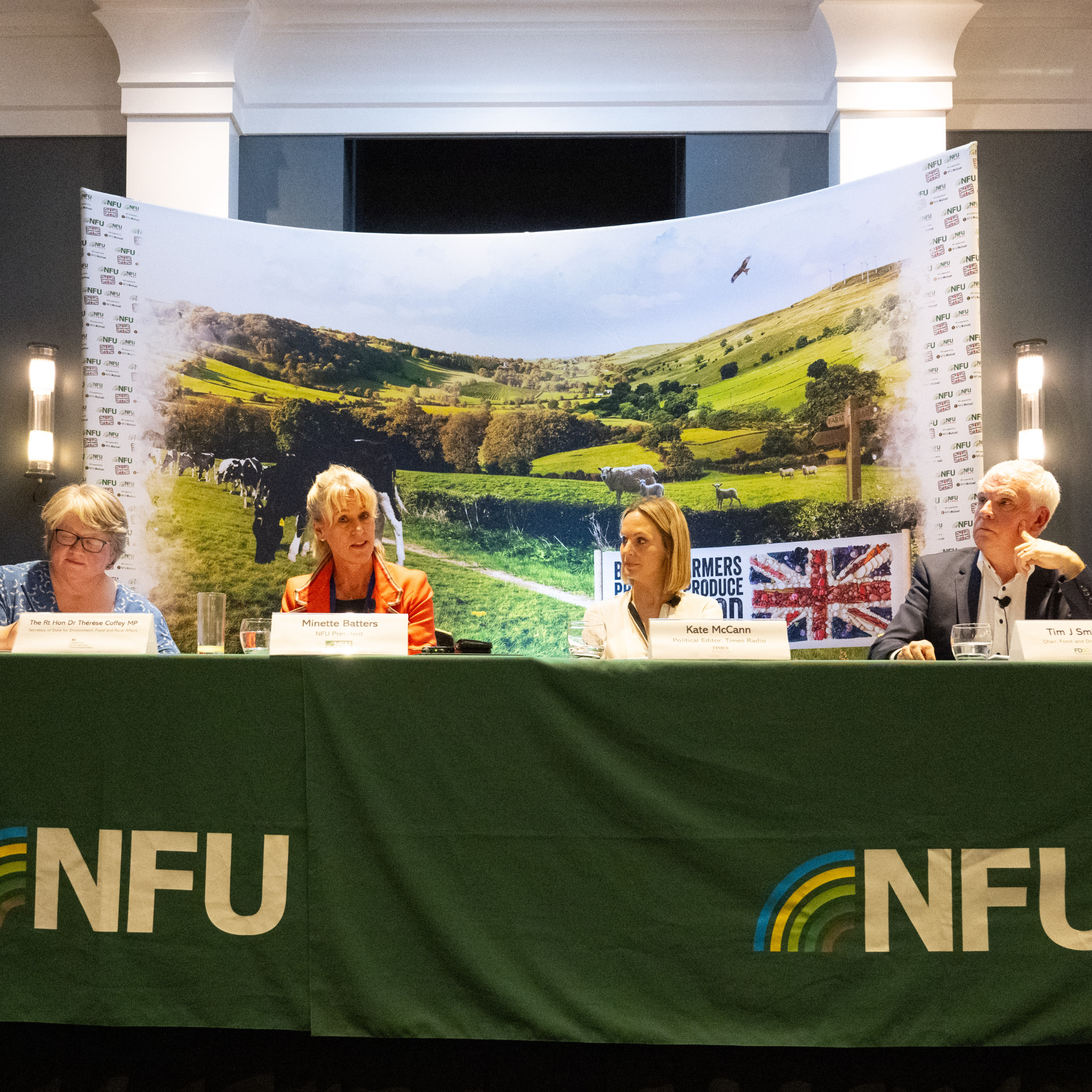 Panelists at NFU's Conservative fringe event. (L-R) Therese Coffey MP, Minette Batters, Kate McCann, Tim Smith.