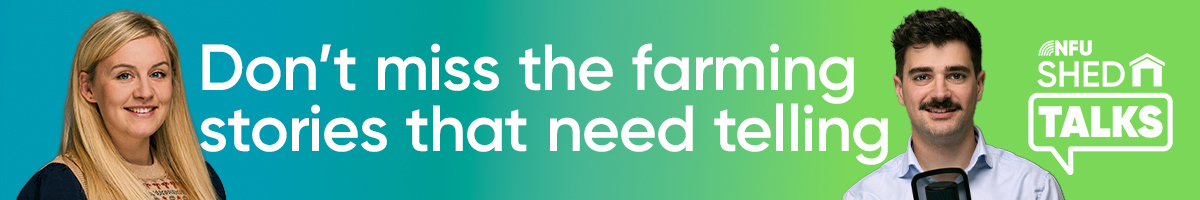 NFU Shed Talks banner featuring Naomi and Josh