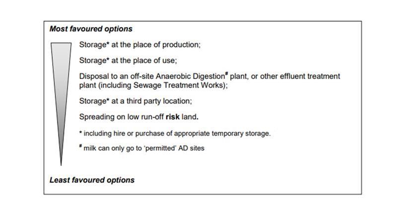 An image showing the most favoured to least favoured options of contingency arrangements for the disposal of milk.