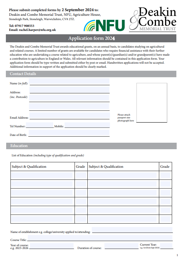 Deakin and Combe memorial trust application form 2024