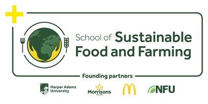 School of Sustainable Food and Farming logo founded by Harper Adams, Morrisons, McDonalds and the NFU
