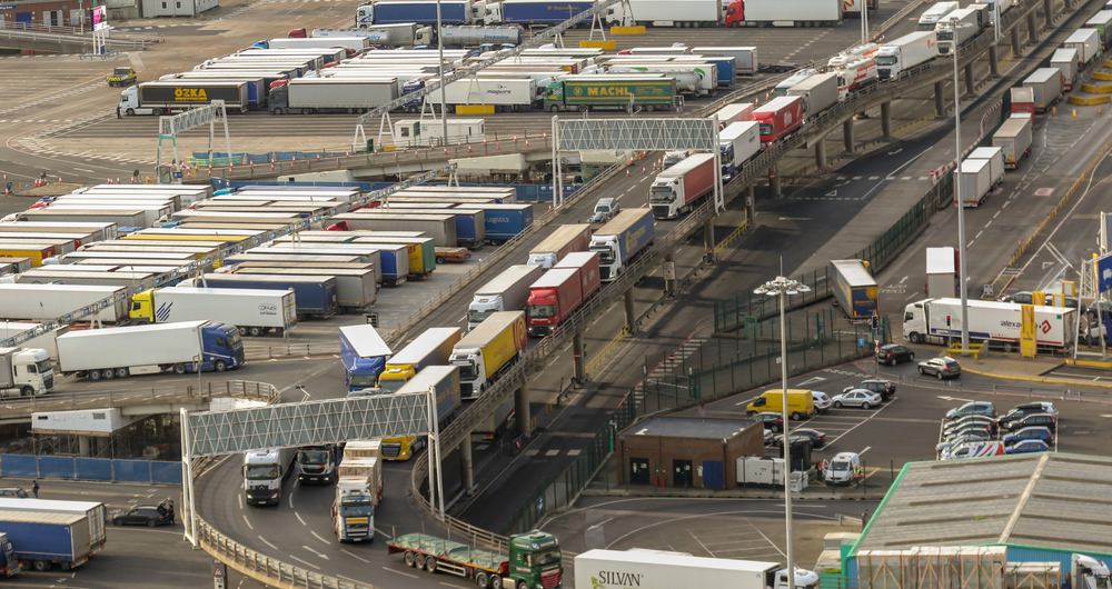 Lorries queing at a port