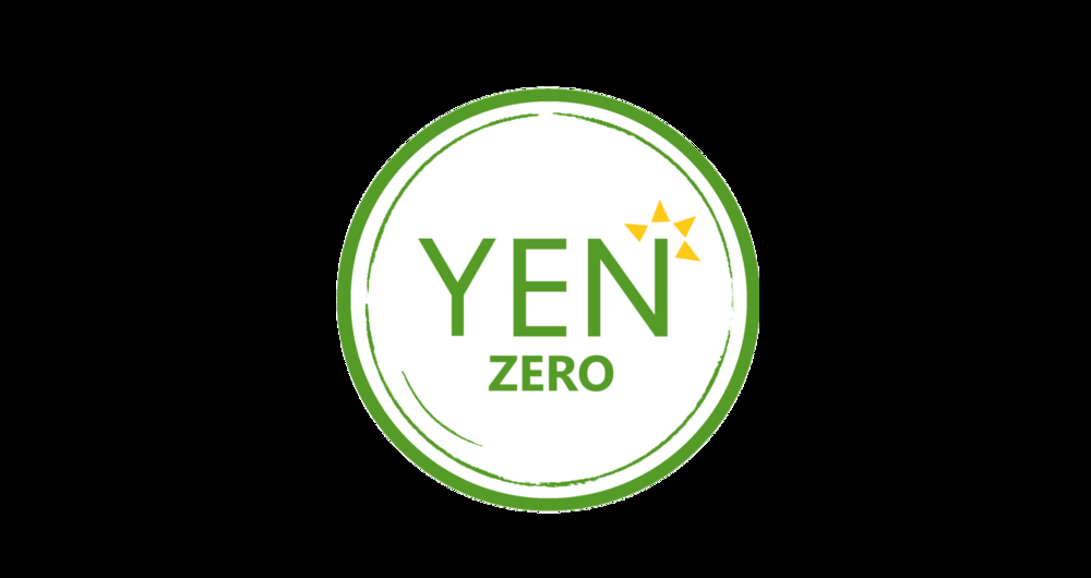 An image of the YEN Zero logo; a white circle with a green outline 