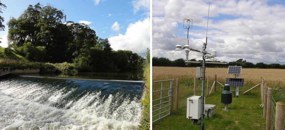 A composite image showing hydrology measuring equipment