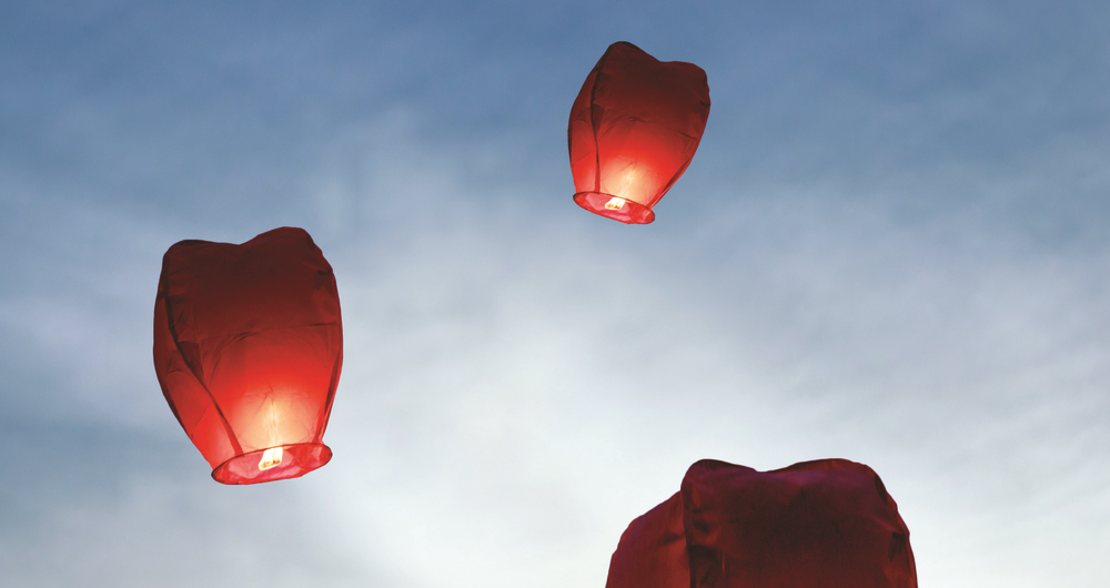 An image of a sky lantern in the sky