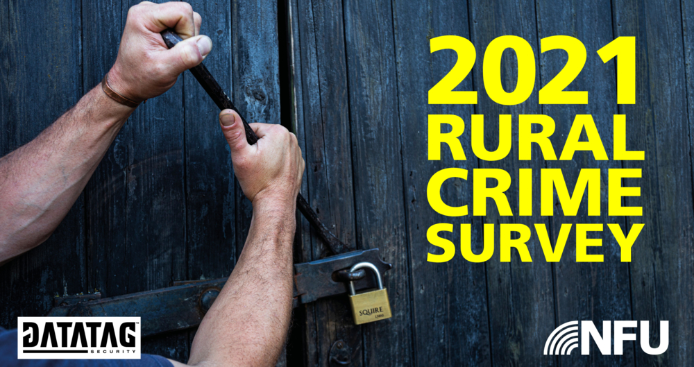 An image of someone using a crow bar to break into a barn overlaid with the text: 2021 Rural Crime Survey