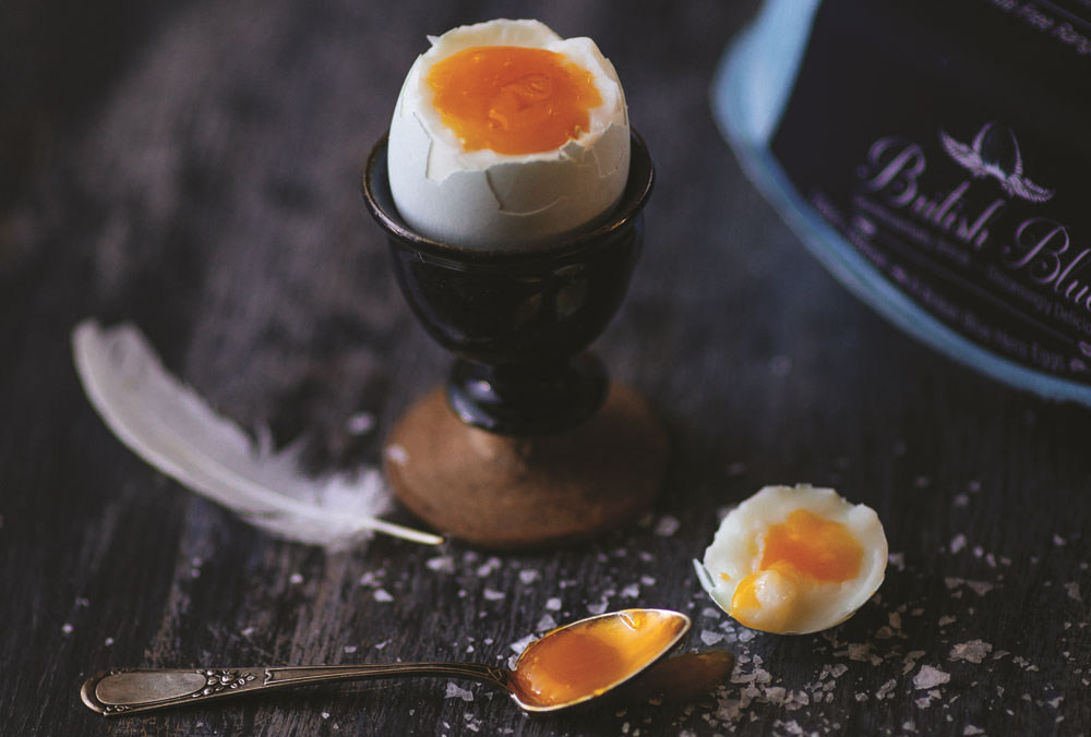 A British blue boiled egg