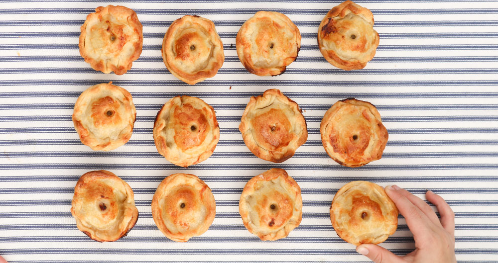 Pork, apple and rhubarb pies