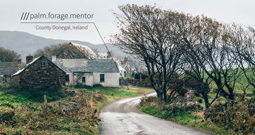 what3words app indicating a location on a road in Ireland