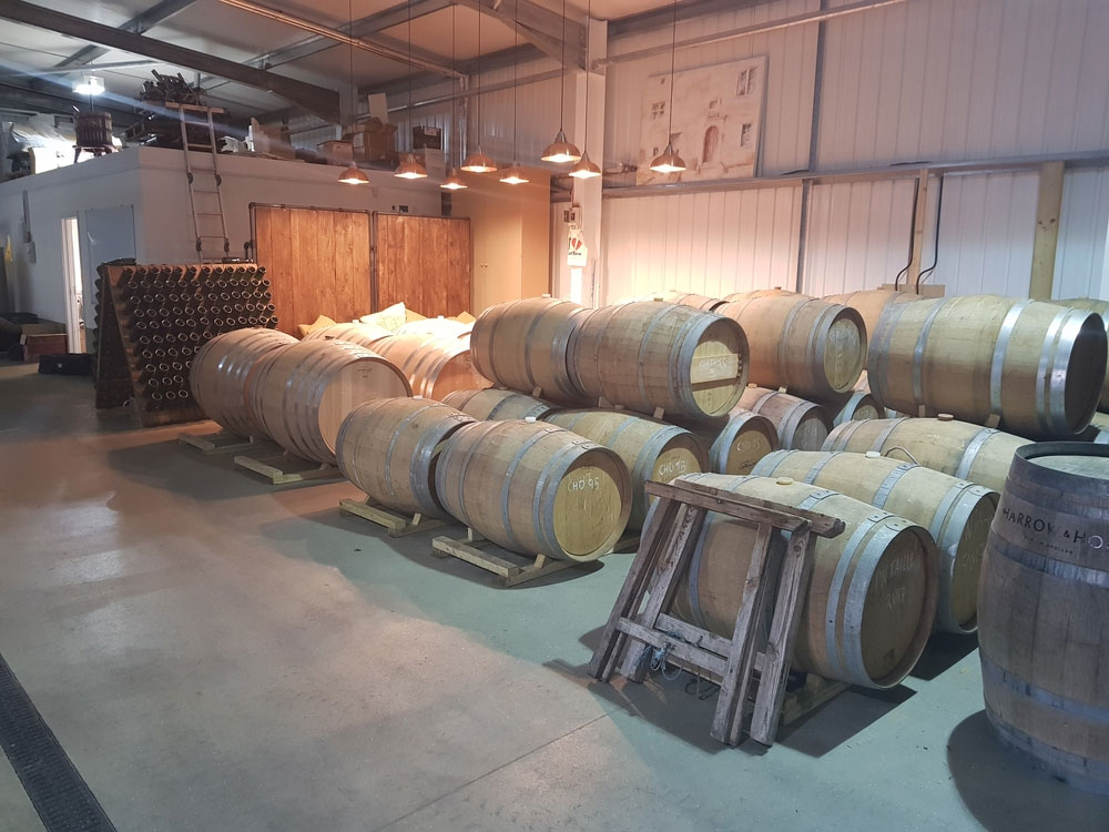 Wine barrels at Harrow and Hope vineyard