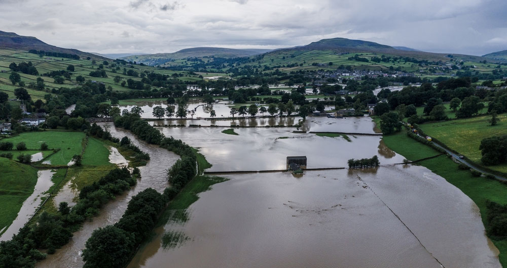 A picture showing the impact of flooding in Swaledale, North East.