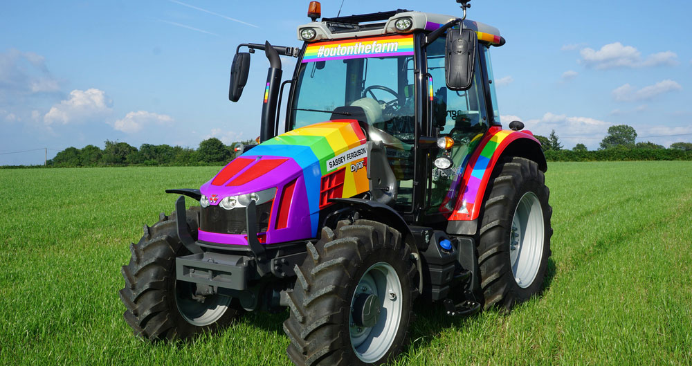 A picture of the Sassey Ferguson tractor that was specially made to support Brighton Pride.