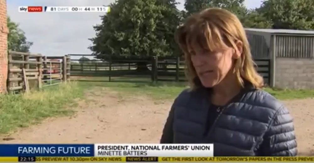 NFU President Minette Batters being interviewed on Sky News on self-sufficiency day