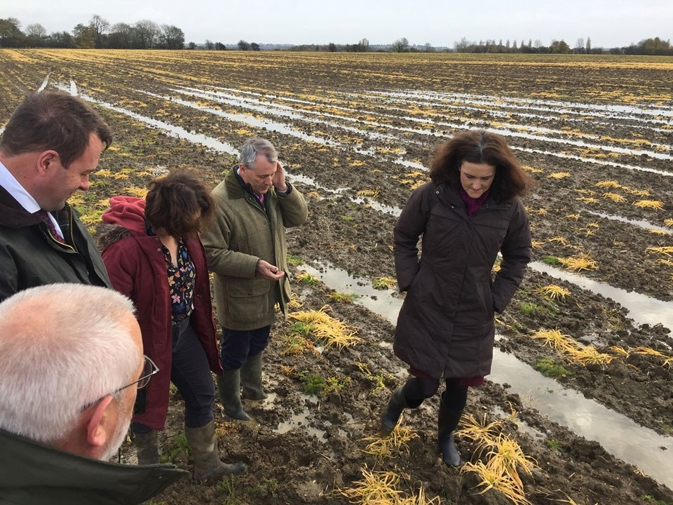 Secretary of State Theresa Villiers visited NFU member Clare Leggott's farm during the November 2019 floods
