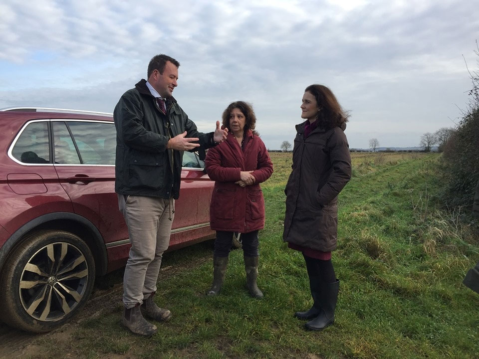 Secretary of State Theresa Villiers visited NFU member Clare Leggott's farm during the November 2019 floods