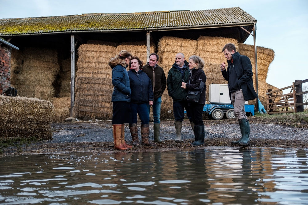 An image of NFU President Minette Batters and Environment Agency chair Emma Howard Boyd visiting NFU members Robert and Josie Robinson’s farm at Fishlake, Doncaster, 20 November 2019